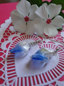 Frosted Blue and White Earrings