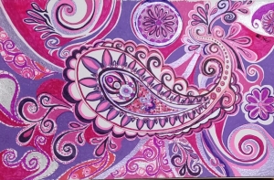 Purple and Pink Paisley Pen and Ink Drawing