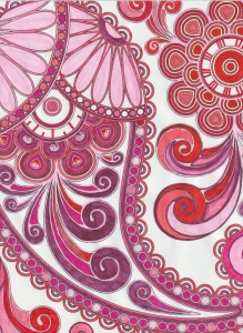 Red and Pink Paisley Pen and Ink