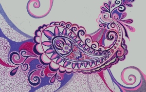 Purple and Pink Paisley Pen and Ink Drawing